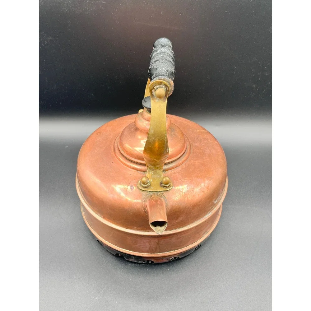 Vtg Simplex Patent Tea Kettle Solid Copper Made In‎ England 4007-402190 Wood
